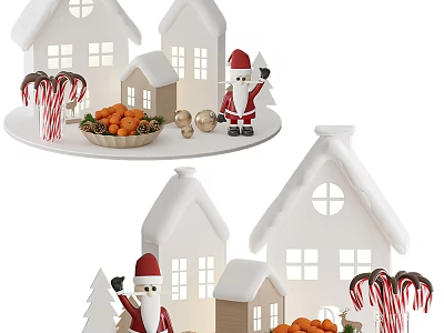 Christmas Building Block Scene With Houses Santa And Decorations 3d model