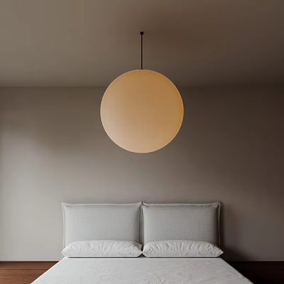 Modern Bedroom Pendant Light With Round Design And Neutral Tone Above Bed 3d model