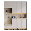 Modern Shoe Cabinet With Lighted Shelf Storage Hooks And Decorative Items 3d model