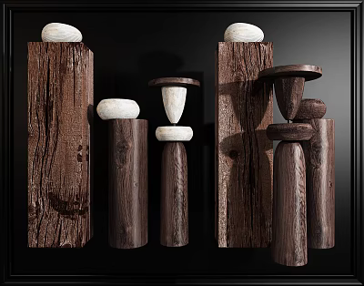 Natural Wooden Decorative Ornament Set With Stone Accents For Modern Home Decoration 3d model