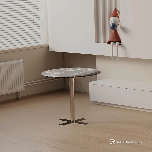 Round Side Table With Marble Top And Metal Base In Modern Interior With White Walls 3d model 