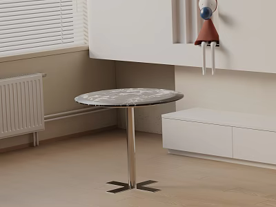 Round Side Table With Marble Top And Metal Base In Modern Interior With White Walls 3d model