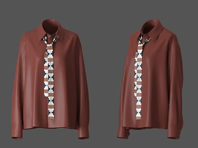 Long Sleeve Brown Shirts With Patterned Tie Details 3d model