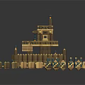 Detailed Wooden Building Block Set With Finished Castle Model And Scattered Blocks