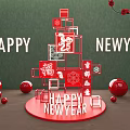 New Year Photo Check-in Spot With Red Fu Chun Characters Plum Blossom Branches and Balls