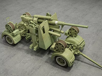 Vintage Green Military Cannon Model With Towed Wheels And Detailed Structure 3d model