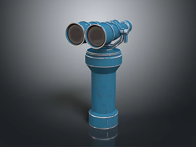 Blue Binocular Sculpture Carving With Cylindrical Metal Stand And Artistic Design 3d model