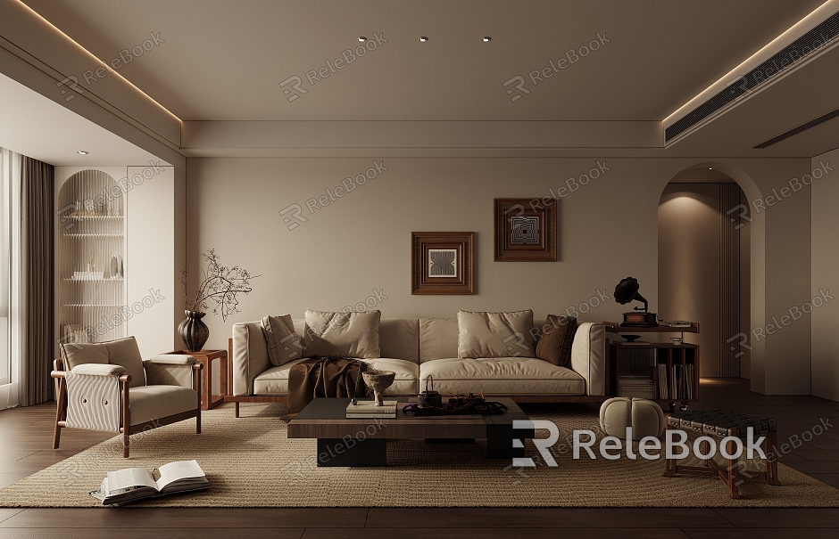 Quiet Style Living Room Middle and Ancient Living Room Combination Sofa model