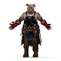 Armored Fantasy Warrior Pig Creature With Leather Armor And Red Gloves