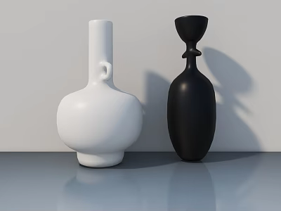 Modern Minimalist Decorative Ornament Set With White And Black Vases On Tabletop 3d model