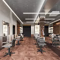 Modern Hair Salon Interior With Styling Chairs Mirrors And Patterned Wooden Floor