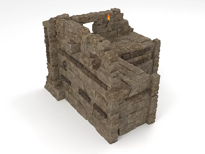 Medieval Stone Architectural Structure with Stacked Masonry Blocks and Fortress Design 3d model