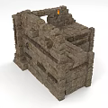 Medieval Stone Architectural Structure with Stacked Masonry Blocks and Fortress Design