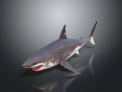 Realistic 3D Rendered Shark With Open Mouth And Sharp Teeth On Grey Background 3d model
