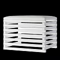 Modern Black Sofa Stool With Wooden Slats And Silver Metal Frame Design
