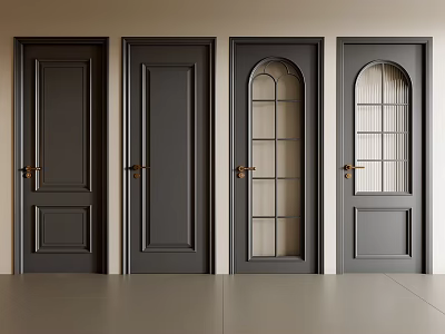 Dark Gray Hinged Doors With Various Designs And Arched Glass Panels 3d model