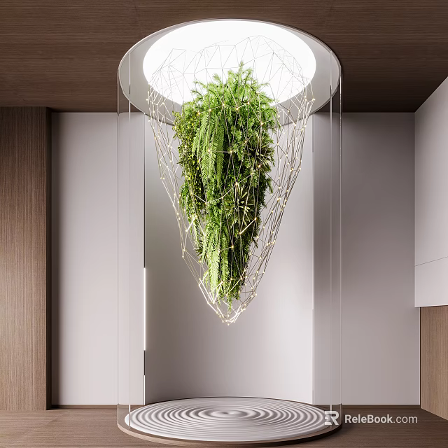 Modern Hanging Art Installation With Green Plants And Metal Structure For Indoor Decoration 3d model 