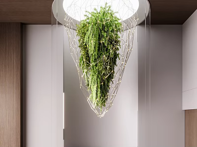 Modern Hanging Art Installation With Green Plants And Metal Structure For Indoor Decoration 3d model