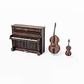 Vintage Wooden Musical Instruments Display Featuring Piano Cello And Violin