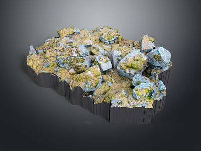 Natural Wood and Stone Decorative Pile with Mossy Rough Surface Texture 3d model