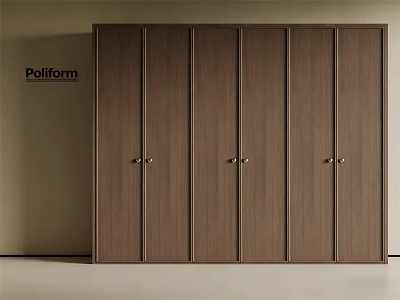 Poliform Wooden Wardrobe With Multiple Doors And Metal Handles In Modern Design 3d model