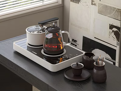 Daily Use Electric Appliances On Desktop With Tea Sets 3d model