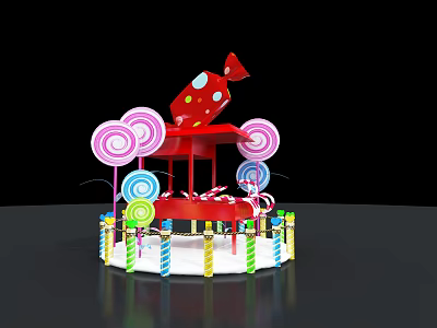 Colorful Carousel With Red Candy Roof Lollipop Decorations And Colorful Columns 3d model