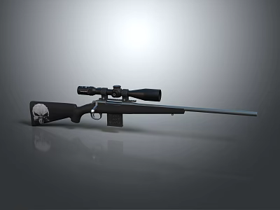 Tactical Sniper Rifle With Scope And Skull Design On Black Stock 3d model