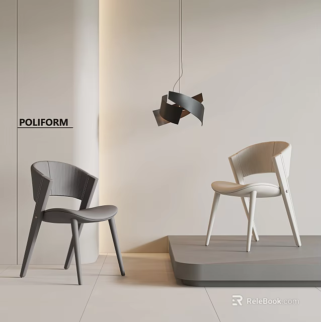 POLIFORM Modern Single Chair With Gray And Beige Leather Seats Wooden Frame Interior 3d model 