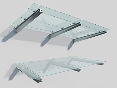 Modern Glass Awning With Metal Support Frame For Outdoor Sun Shade 3d model