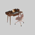 Modern Walnut Office Desk And Upholstered Swivel Chair Combination For Cozy Home Working Space