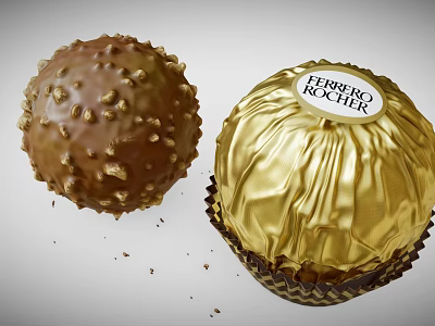 Ferrero Rocher Chocolate Ball With Gold Foil Wrapping And Crunchy Hazelnut Pieces 3d model