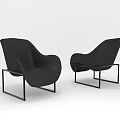 Black Leather Accent Chair With Curved Backrest And Modern Metal Frame Design