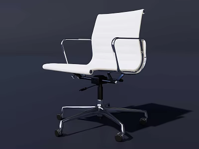 Modern White Leather Upholstered Single Chair With Metal Frame Armrests And Silver Base Wheels 3d model