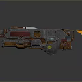 Futuristic Metallic Weapon With Cannons Thrusters Mechanical Parts And Colorful Accents