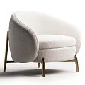 Modern Light Beige Upholstered Single Chair With Curved Backrest And Golden Metal Legs
