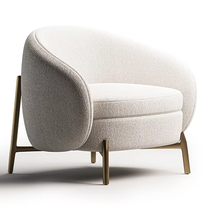 Modern Light Beige Upholstered Single Chair With Curved Backrest And Golden Metal Legs 3d model