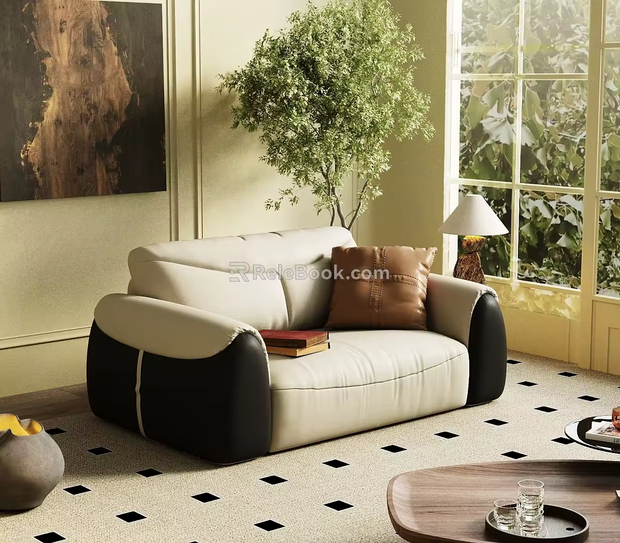 Vintage Color-block Single Sofa 3d model