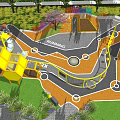 Playground Equipment With Yellow Climbing Structure Running Track Colorful Ground Green Lawn And Trees