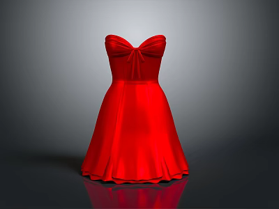 Elegant Red Strapless Dress With Bowknot Detail And Flared Satin Skirt For Women 3d model