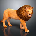 Realistic Lion Statue With Detailed Mane Standing On Reflective Dark Surface 3d model
