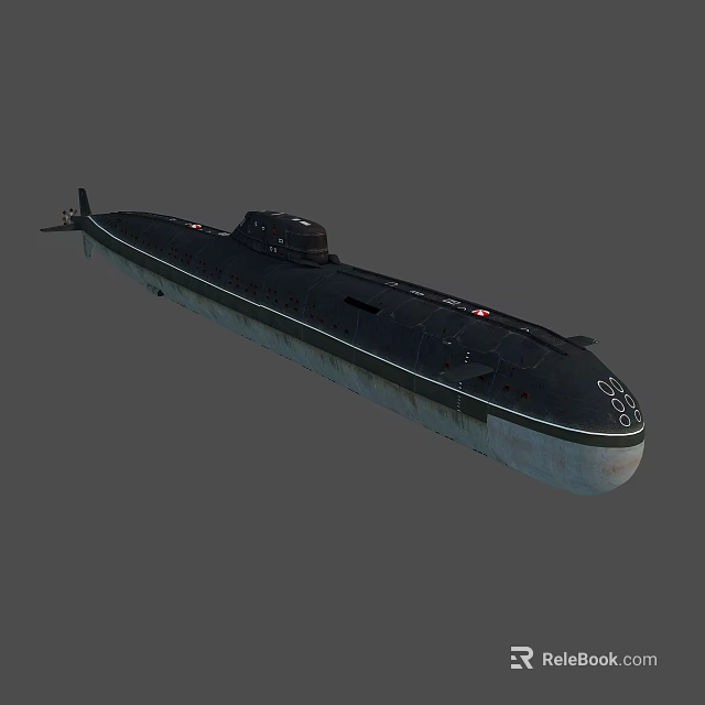 Military Submarine Weapon with Dark Hull White Bottom and Naval Design Features 3d model 