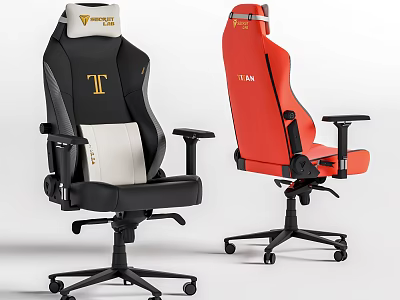Ergonomic Gaming Office Chair With Black White Red Design T Logo And Adjustable Armrests 3d model