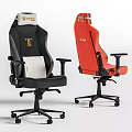 Ergonomic Gaming Office Chair With Black White Red Design T Logo And Adjustable Armrests