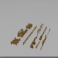 Wooden Architectural Components Featuring Railings Bridge Posts Fences And Planks 3d model