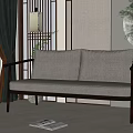 New Chinese-style double sofa fabric double sofa 3d model