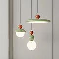 Modern Hanging Pendant Lights With Green Shades And Wooden Ball Accents