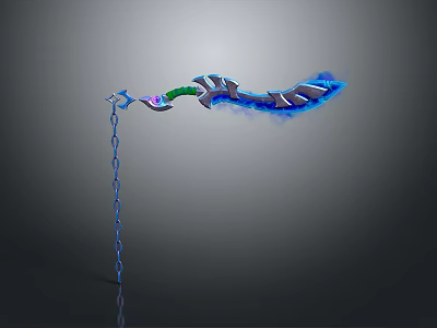 Sharp Sci Fi Weapon Design With Chain And Blue Green Glowing Blade 3d model