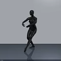 Black Human Figure Sculpture In Dancing Pose With Smooth Surface And White Background Reflection 3d model