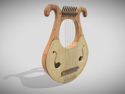 Classical Wooden Lyre Musical Instrument Artistic Tool with Curved Arms and Strings 3d model